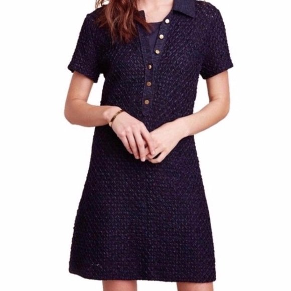 Anthropologie Dresses & Skirts - Anthropologie Moth Navy Diamond Knit Shirtdress